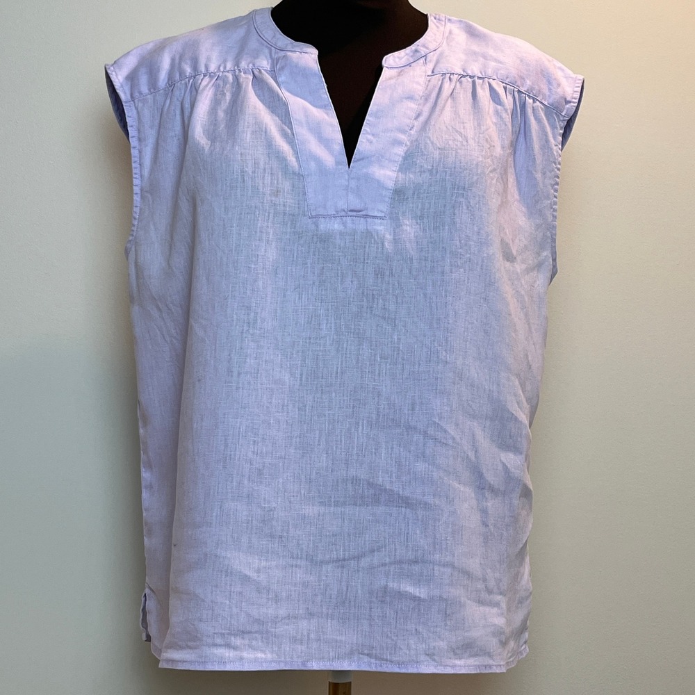 Lord & Taylor Womens M 100% Linen Blouse Lilac Sleeveless Split Neck Tunic